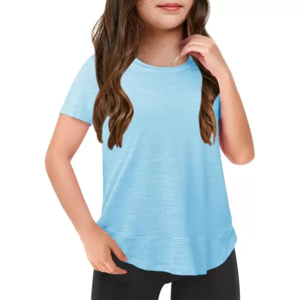 Haloumoning Kids Girls Soft Patchwork Loose T Shirts Summer Curved Hem Clothes 4-14 Years