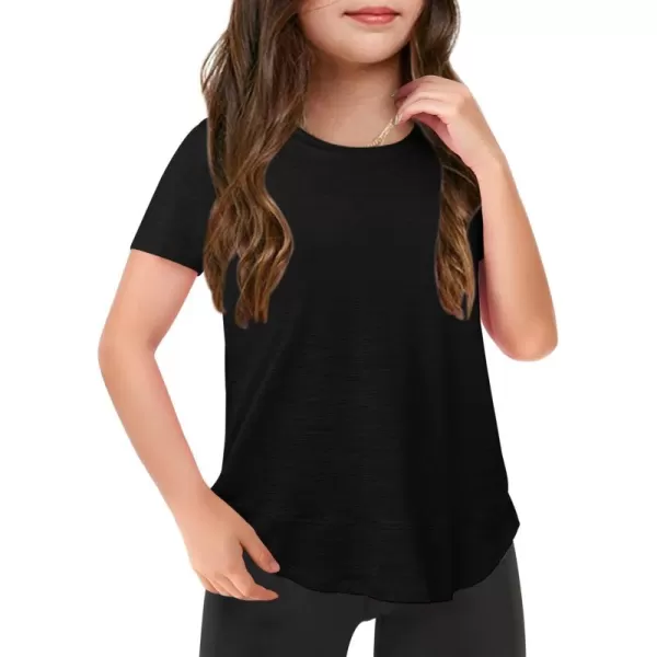 Haloumoning Kids Girls Soft Patchwork Loose T Shirts Summer Curved Hem Clothes 4-14 Years