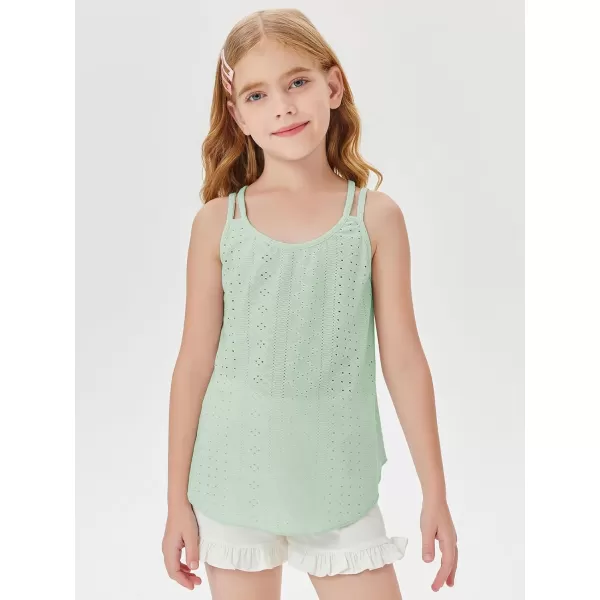 Girls Eyelet Flowy Tank Tops Cute Summer Spaghetti Strap Tops Kids Fashion Embroidery Sleeveless Shirts