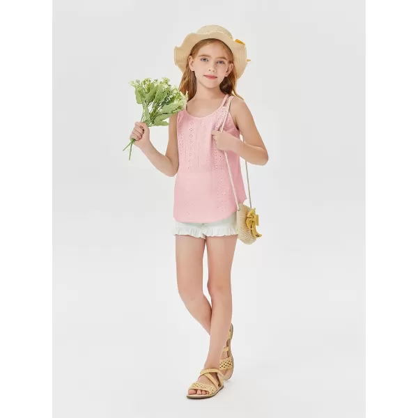 Girls Eyelet Flowy Tank Tops Cute Summer Spaghetti Strap Tops Kids Fashion Embroidery Sleeveless Shirts