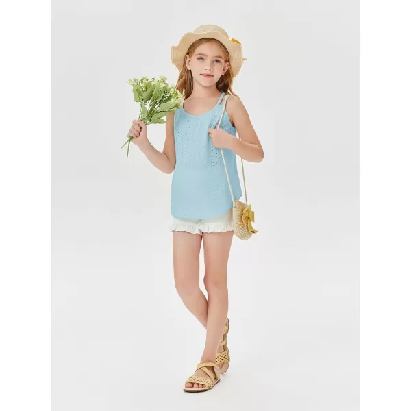 Girls Eyelet Flowy Tank Tops Cute Summer Spaghetti Strap Tops Kids Fashion Embroidery Sleeveless Shirts