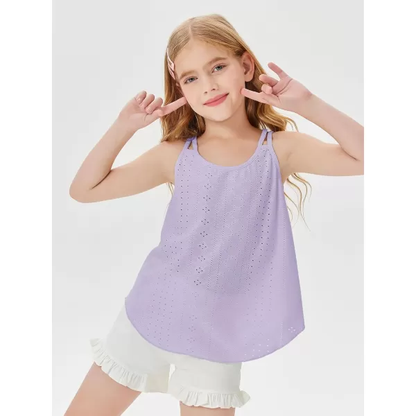 Girls Eyelet Flowy Tank Tops Cute Summer Spaghetti Strap Tops Kids Fashion Embroidery Sleeveless Shirts