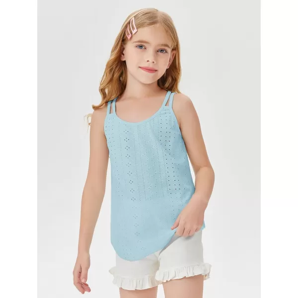 Girls Eyelet Flowy Tank Tops Cute Summer Spaghetti Strap Tops Kids Fashion Embroidery Sleeveless Shirts