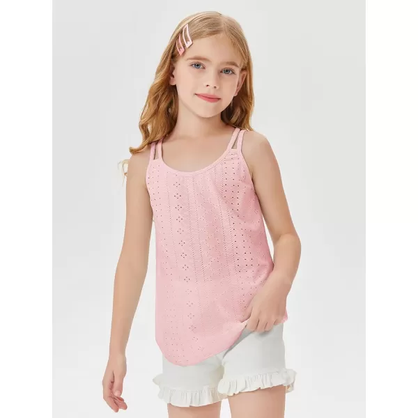 Girls Eyelet Flowy Tank Tops Cute Summer Spaghetti Strap Tops Kids Fashion Embroidery Sleeveless Shirts