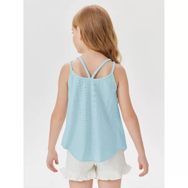 Girls Eyelet Flowy Tank Tops Cute Summer Spaghetti Strap Tops Kids Fashion Embroidery Sleeveless Shirts