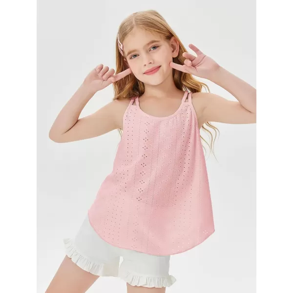 Girls Eyelet Flowy Tank Tops Cute Summer Spaghetti Strap Tops Kids Fashion Embroidery Sleeveless Shirts