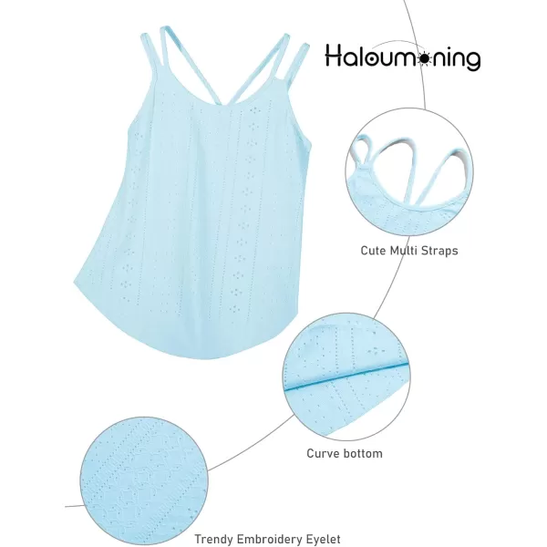 Girls Eyelet Flowy Tank Tops Cute Summer Spaghetti Strap Tops Kids Fashion Embroidery Sleeveless Shirts