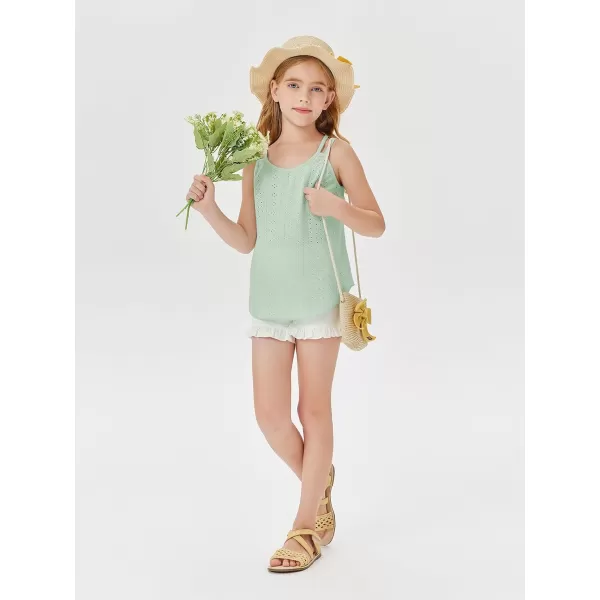 Girls Eyelet Flowy Tank Tops Cute Summer Spaghetti Strap Tops Kids Fashion Embroidery Sleeveless Shirts