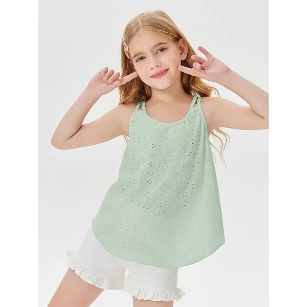 Girls Eyelet Flowy Tank Tops Cute Summer Spaghetti Strap Tops Kids Fashion Embroidery Sleeveless Shirts