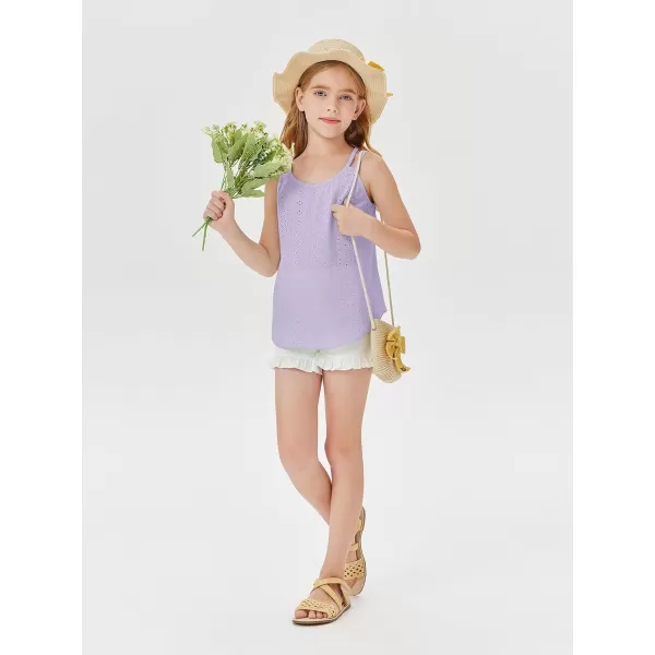 Girls Eyelet Flowy Tank Tops Cute Summer Spaghetti Strap Tops Kids Fashion Embroidery Sleeveless Shirts