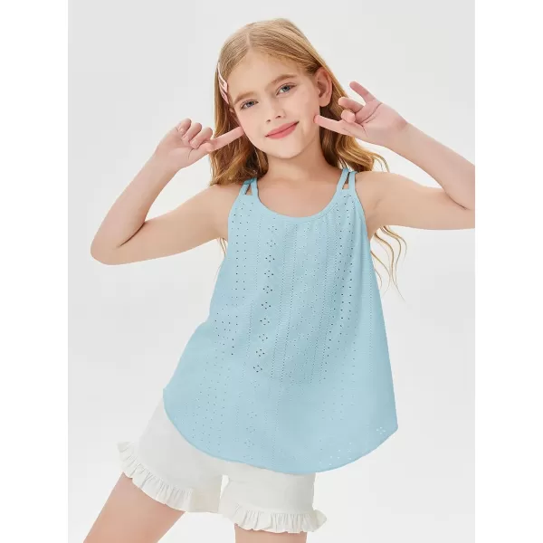 Girls Eyelet Flowy Tank Tops Cute Summer Spaghetti Strap Tops Kids Fashion Embroidery Sleeveless Shirts