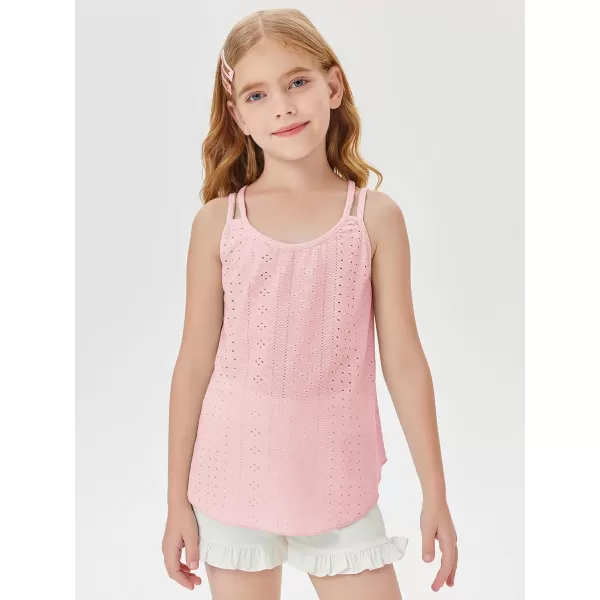 Girls Eyelet Flowy Tank Tops Cute Summer Spaghetti Strap Tops Kids Fashion Embroidery Sleeveless Shirts