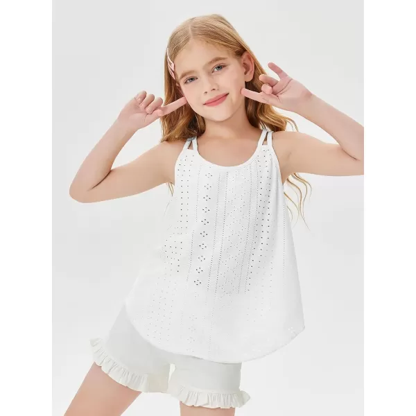 Girls Eyelet Flowy Tank Tops Cute Summer Spaghetti Strap Tops Kids Fashion Embroidery Sleeveless Shirts