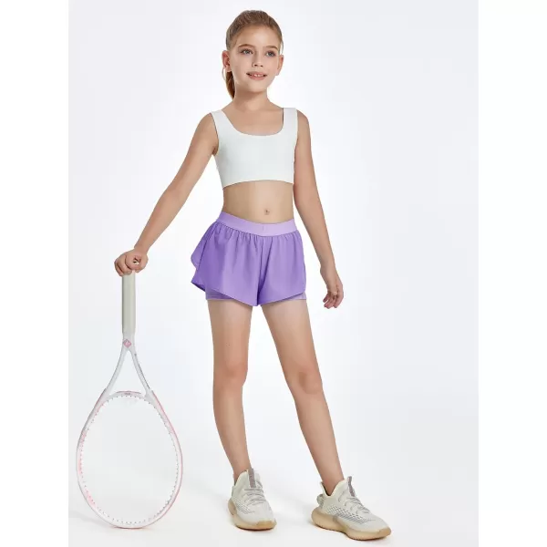 Girls Ruffle 2-in-1 Athletic Shorts Kids Gym Skorts Butterfly Skirts 5-14 Years