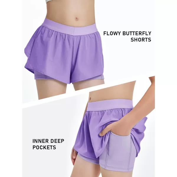 Girls Ruffle 2-in-1 Athletic Shorts Kids Gym Skorts Butterfly Skirts 5-14 Years