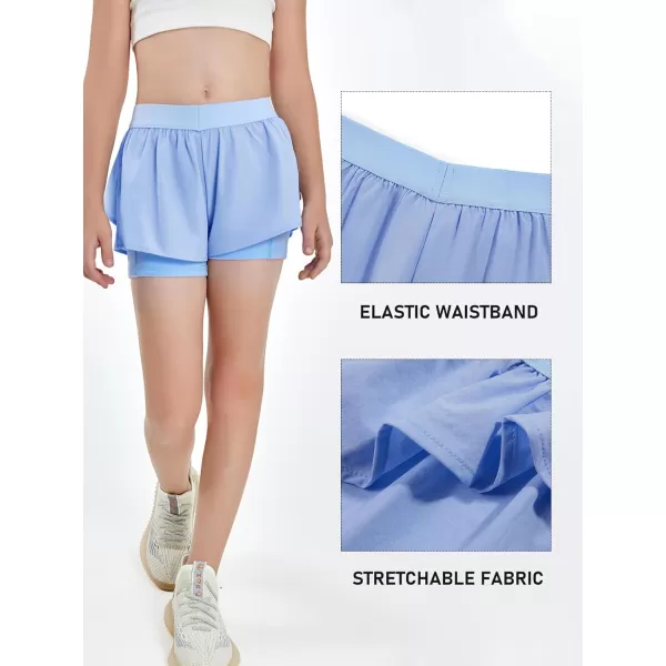 Girls Ruffle 2-in-1 Athletic Shorts Kids Gym Skorts Butterfly Skirts 5-14 Years