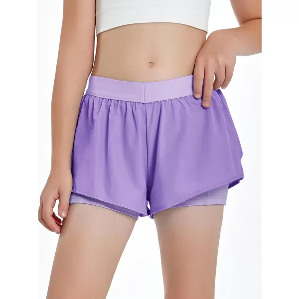 Girls Ruffle 2-in-1 Athletic Shorts Kids Gym Skorts Butterfly Skirts 5-14 Years
