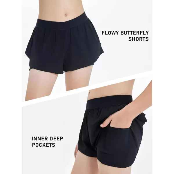 Girls Ruffle 2-in-1 Athletic Shorts Kids Gym Skorts Butterfly Skirts 5-14 Years