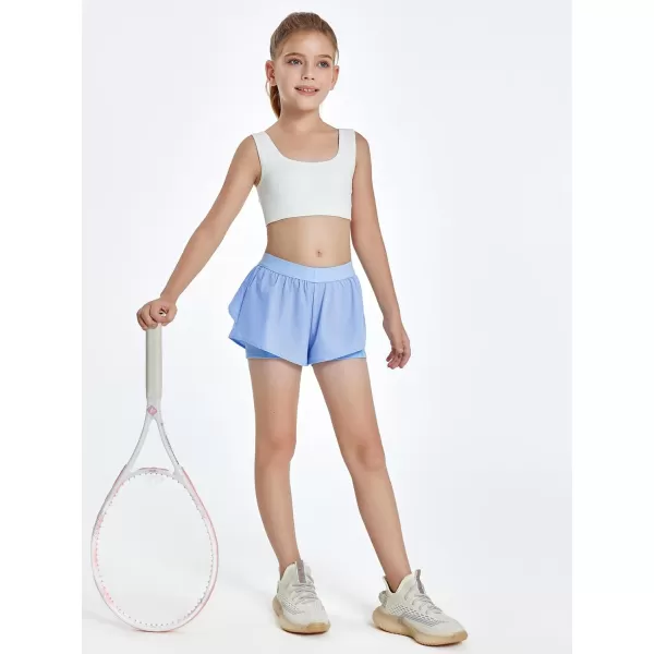 Girls Ruffle 2-in-1 Athletic Shorts Kids Gym Skorts Butterfly Skirts 5-14 Years