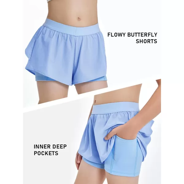 Girls Ruffle 2-in-1 Athletic Shorts Kids Gym Skorts Butterfly Skirts 5-14 Years