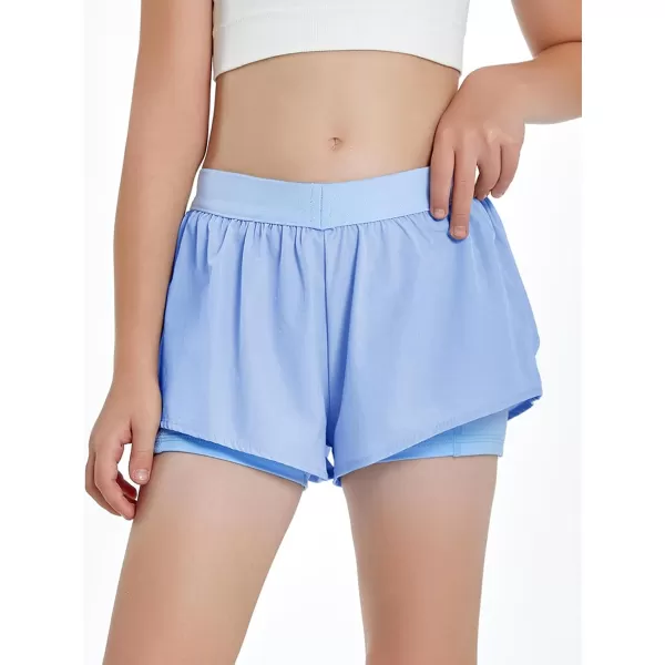 Girls Ruffle 2-in-1 Athletic Shorts Kids Gym Skorts Butterfly Skirts 5-14 Years