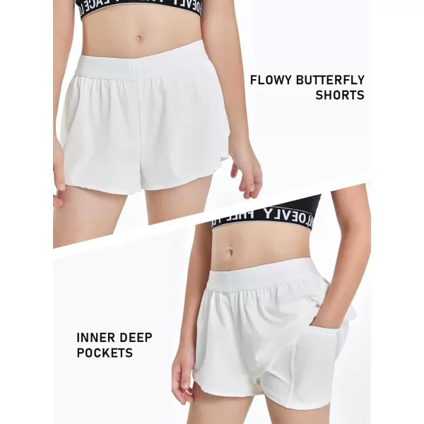 Girls Ruffle 2-in-1 Athletic Shorts Kids Gym Skorts Butterfly Skirts 5-14 Years
