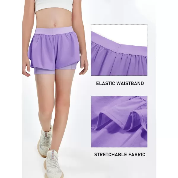 Girls Ruffle 2-in-1 Athletic Shorts Kids Gym Skorts Butterfly Skirts 5-14 Years