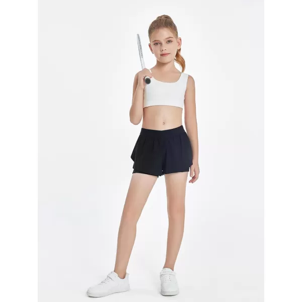 Girls Ruffle 2-in-1 Athletic Shorts Kids Gym Skorts Butterfly Skirts 5-14 Years