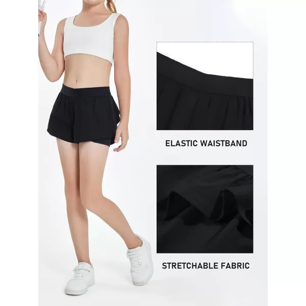 Girls Ruffle 2-in-1 Athletic Shorts Kids Gym Skorts Butterfly Skirts 5-14 Years