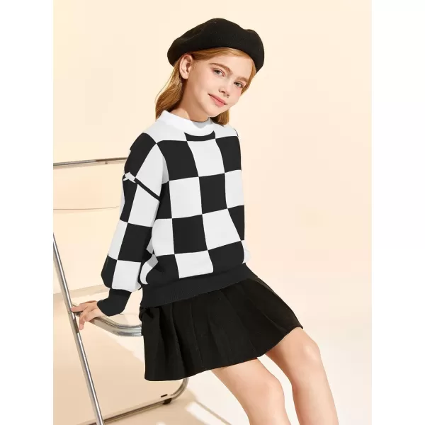Girls Sweaters Kids Fashion Plaid Mock Neck Pullover Sweater Tops 5-14 Years