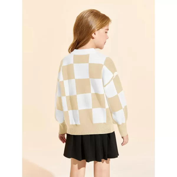 Girls Sweaters Kids Fashion Plaid Mock Neck Pullover Sweater Tops 5-14 Years