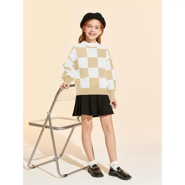 Girls Sweaters Kids Fashion Plaid Mock Neck Pullover Sweater Tops 5-14 Years