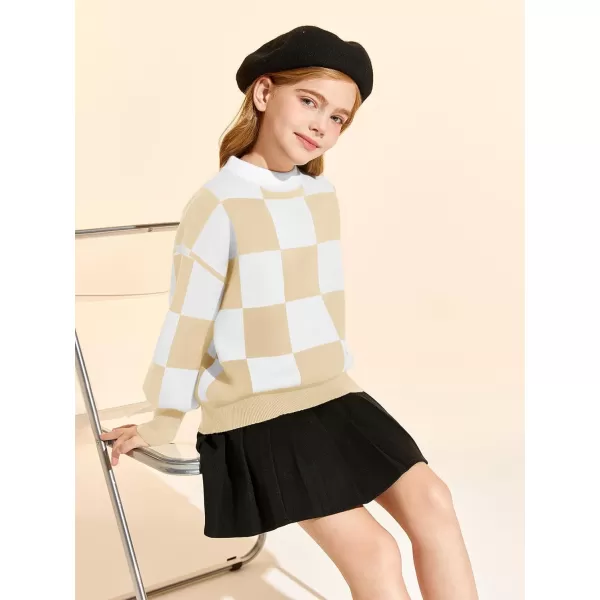 Girls Sweaters Kids Fashion Plaid Mock Neck Pullover Sweater Tops 5-14 Years