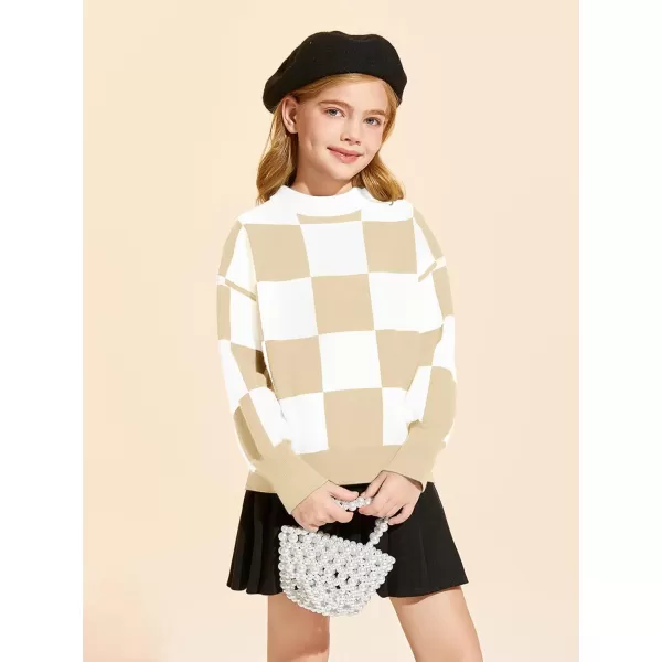Girls Sweaters Kids Fashion Plaid Mock Neck Pullover Sweater Tops 5-14 Years