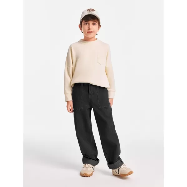 Haloumoning Boys Baggy Jeans Kids Elastic Waist Wide Leg Denim Pants with Pockets 4-14 Years