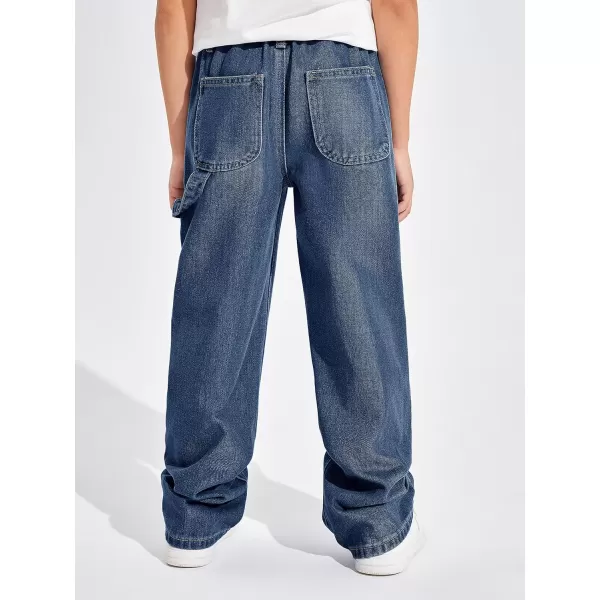 Haloumoning Boys Baggy Jeans Kids Elastic Waist Wide Leg Denim Pants with Pockets 4-14 Years