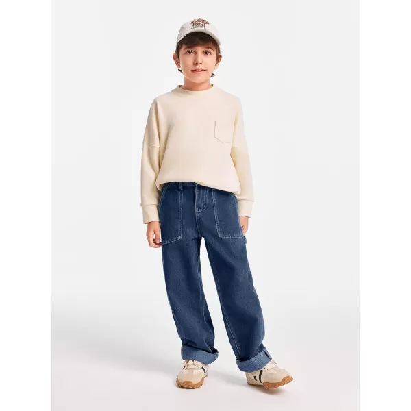 Haloumoning Boys Baggy Jeans Kids Elastic Waist Wide Leg Denim Pants with Pockets 4-14 Years