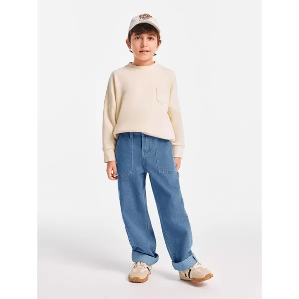 Haloumoning Boys Baggy Jeans Kids Elastic Waist Wide Leg Denim Pants with Pockets 4-14 Years