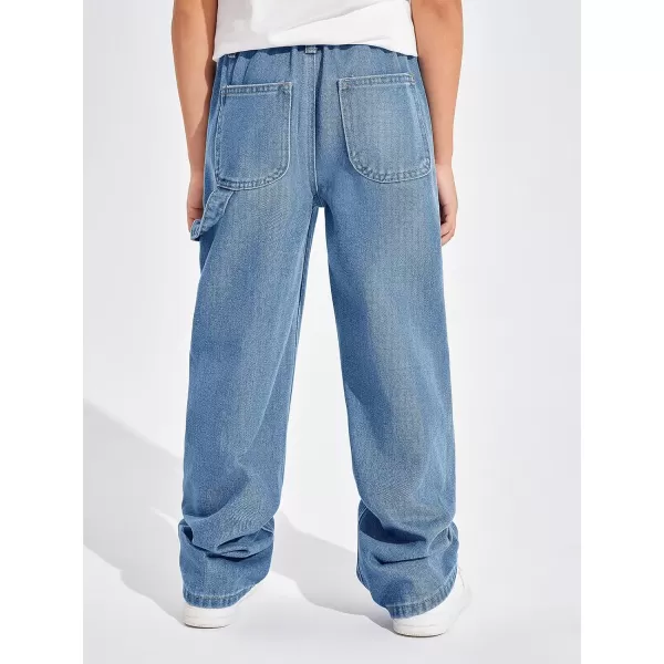 Haloumoning Boys Baggy Jeans Kids Elastic Waist Wide Leg Denim Pants with Pockets 4-14 Years