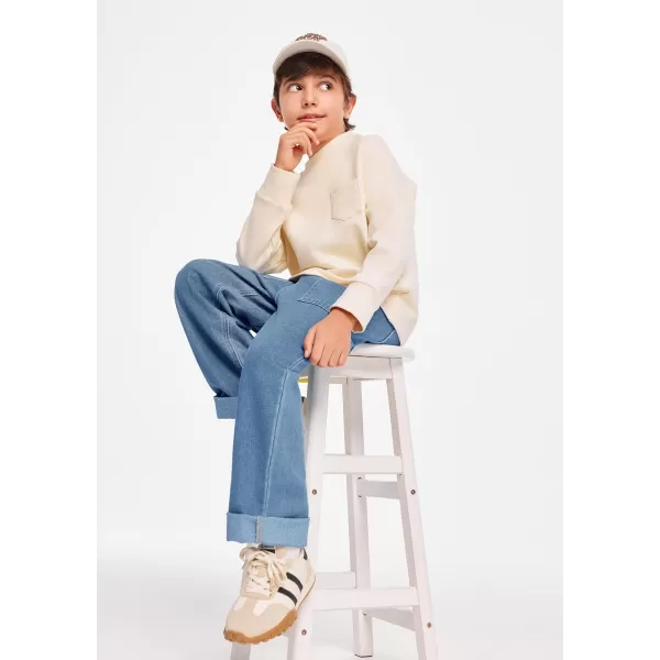 Haloumoning Boys Baggy Jeans Kids Elastic Waist Wide Leg Denim Pants with Pockets 4-14 Years