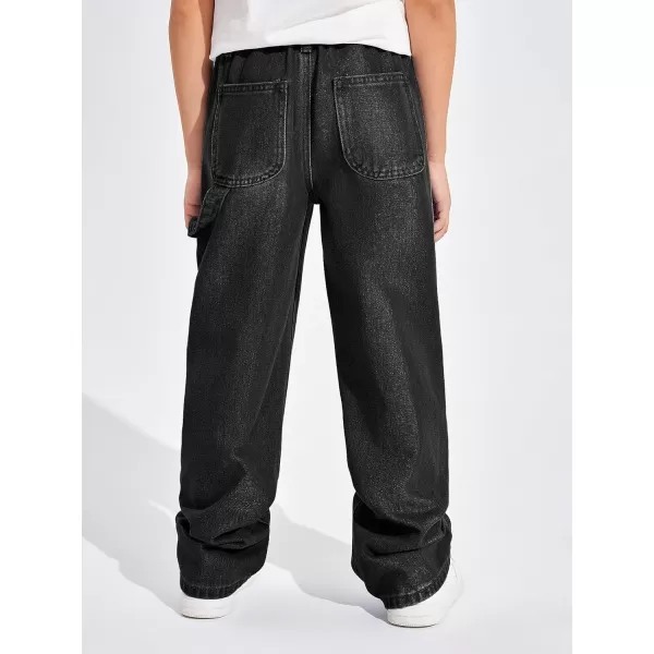 Haloumoning Boys Baggy Jeans Kids Elastic Waist Wide Leg Denim Pants with Pockets 4-14 Years