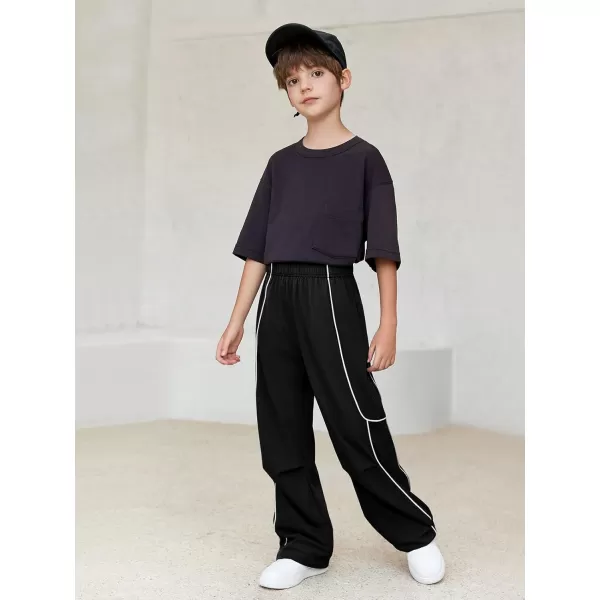 Haloumoning Boys Baggy Nylon Track Pants Kids Fashion Side Stripe Parachute Joggers Trousers with Pockets