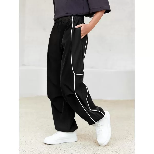 Haloumoning Boys Baggy Nylon Track Pants Kids Fashion Side Stripe Parachute Joggers Trousers with Pockets