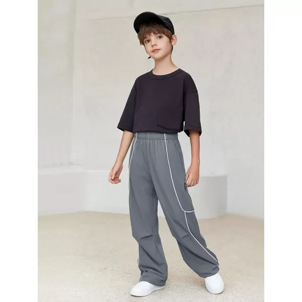 Haloumoning Boys Baggy Nylon Track Pants Kids Fashion Side Stripe Parachute Joggers Trousers with Pockets