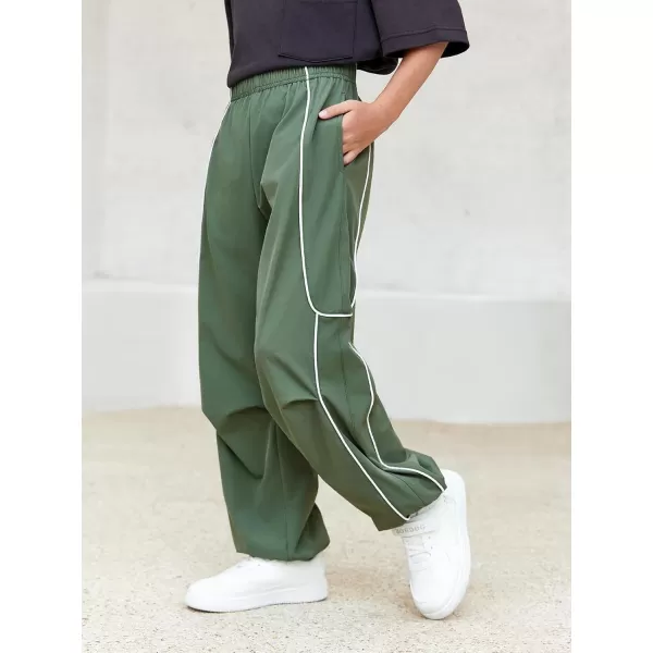 Haloumoning Boys Baggy Nylon Track Pants Kids Fashion Side Stripe Parachute Joggers Trousers with Pockets