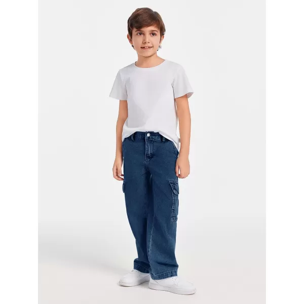 Haloumoning Boys Cargo Baggy Pants Elastic Waist Wide Leg Jeans Casual Demin Pants with Pockets 5-14 Years