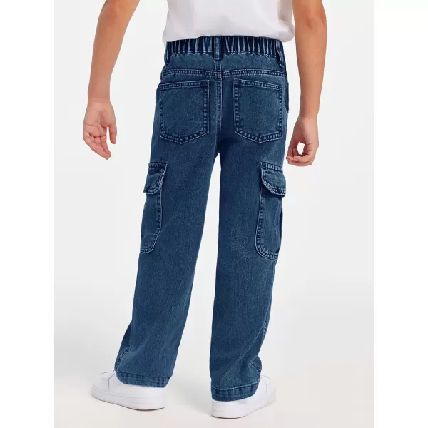 Haloumoning Boys Cargo Baggy Pants Elastic Waist Wide Leg Jeans Casual Demin Pants with Pockets 5-14 Years