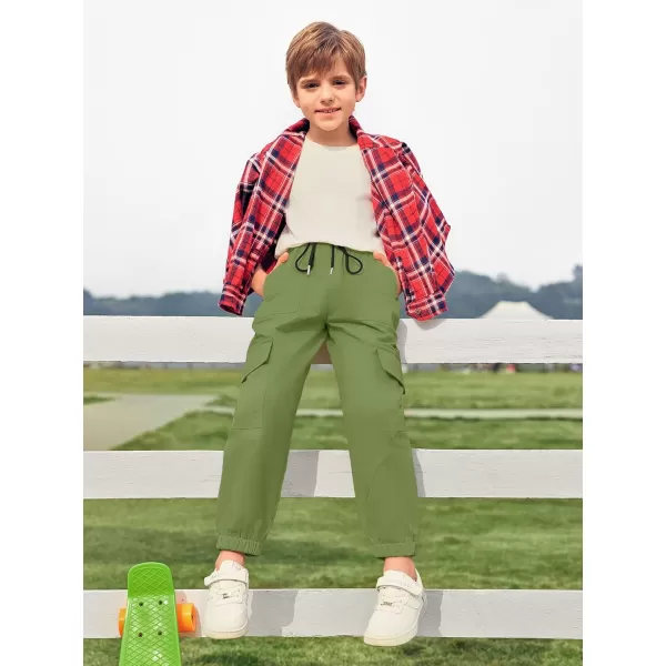 Haloumoning Boys Cargo Jogger Pants Casual Drawstring Elastic Waist Trousers 5-14 Years