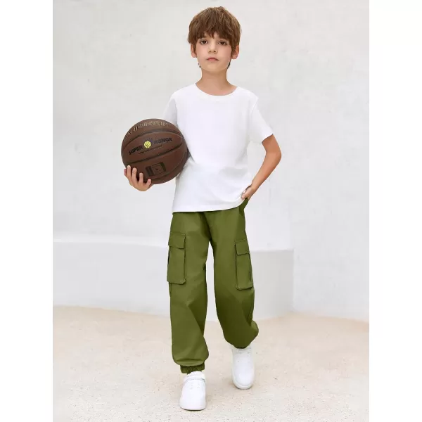 Haloumoning Boys Cargo Pants Casual Kids Joggers Elastic Waist Athletic Loose Straight Sweatpants 5-14 Years