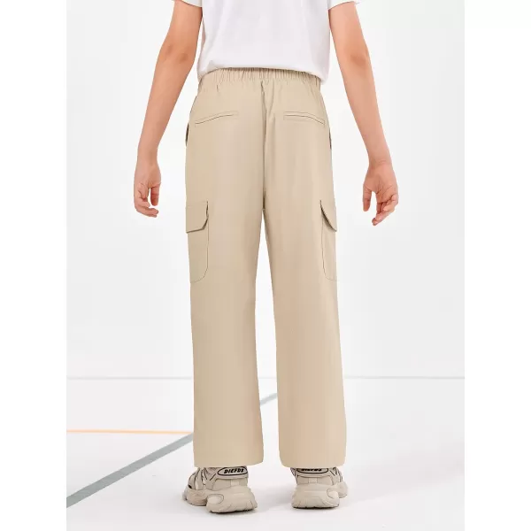Haloumoning Boys Cargo Pants Drawstring Elastic Waist School Uniform Pull On Pants with Pockets